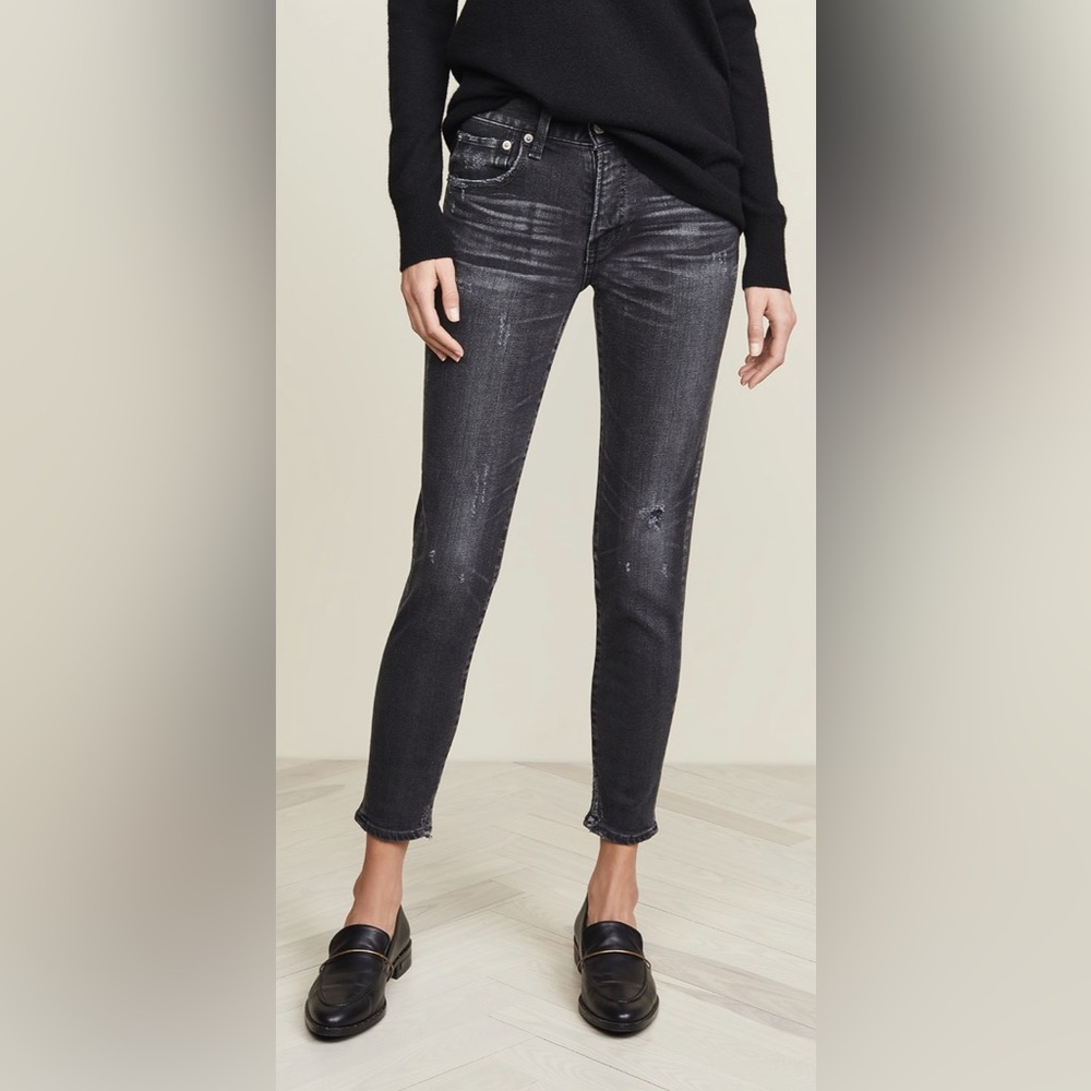 Moussy Womens 25 Jeans Velma Skinny Ankle Vintage Distressed Charcoal Black